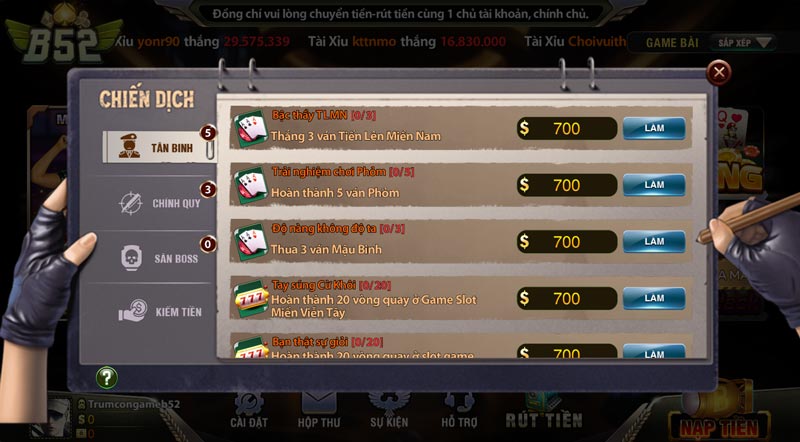 Những chương trình nhiệm vụ và khuyến mãi khủng của B52