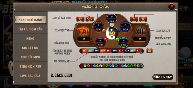 Hướng dẫn luật lệ chơi Keno ngũ hành tại B52 đơn giản