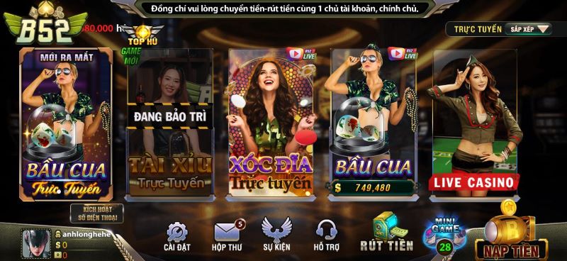 Hướng dẫn chơi game trực tuyến trên B52 vô cùng đơn giản