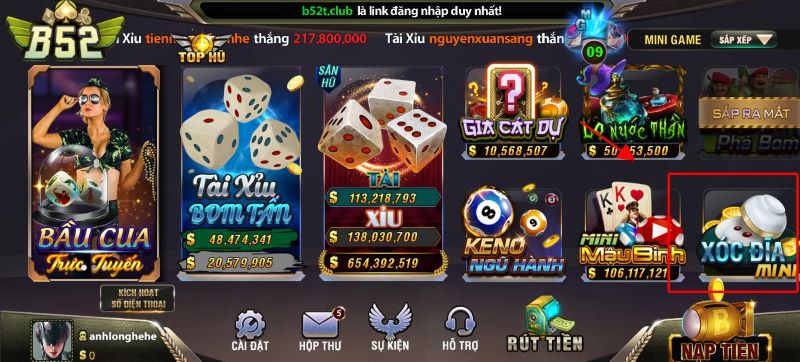 Từng bước tham gia chơi xóc đĩa mini tại cổng game B52